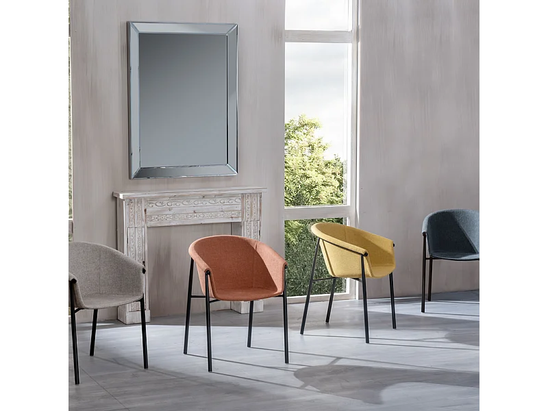 Set van 4 elegante moderne donkergrijze "Orchidea" stoffen stoelen met geverfd metalen frame