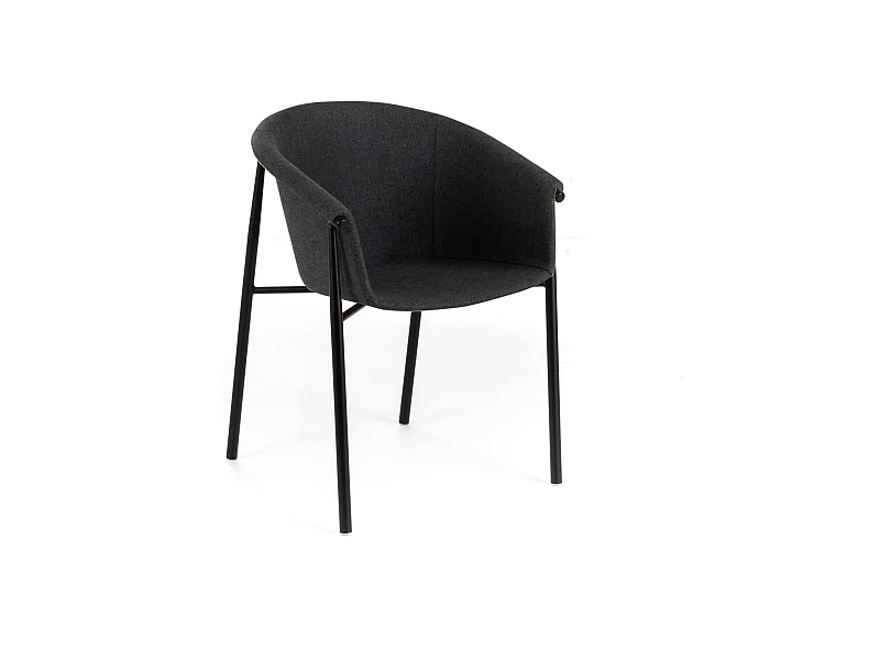 Set van 4 elegante moderne donkergrijze "Orchidea" stoffen stoelen met geverfd metalen frame