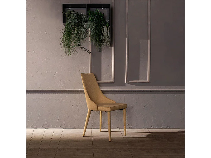 Komplet 4 żółtych krzeseł tapicerowanych "Edera", nowoczesne fotele materiałowe, 46x46 cm, 91h