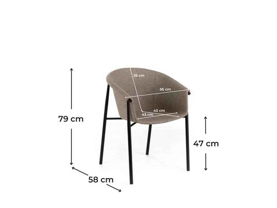 Ensemble de 4 chaises élégantes et modernes « Orchidée » en tissu gris tourterelle avec structure en métal peint