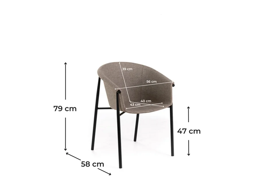 Set van 4 elegante moderne "Orchidea" stoelen in duifgrijze stof met geverfd metalen frame