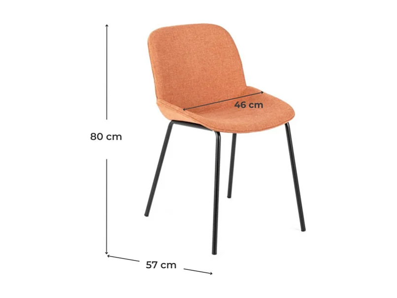 Set van 4 "Sami" roestkleurige stoffen eetkamerstoelen met elegante, modern geverfde metalen poten