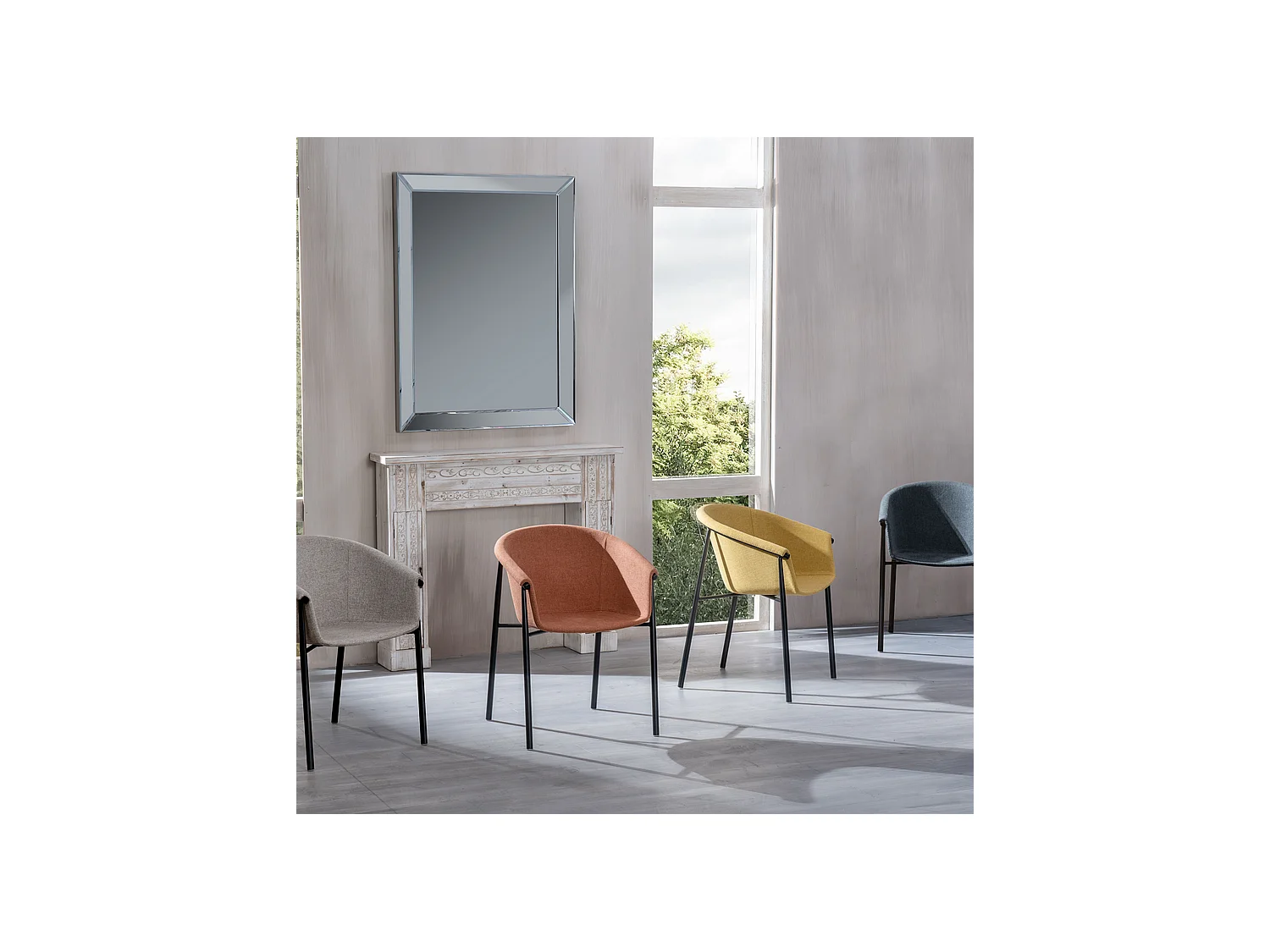 Set di 4 sedie moderne in tessuto arancione "Orchidea" eleganti con struttura in metallo verniciato