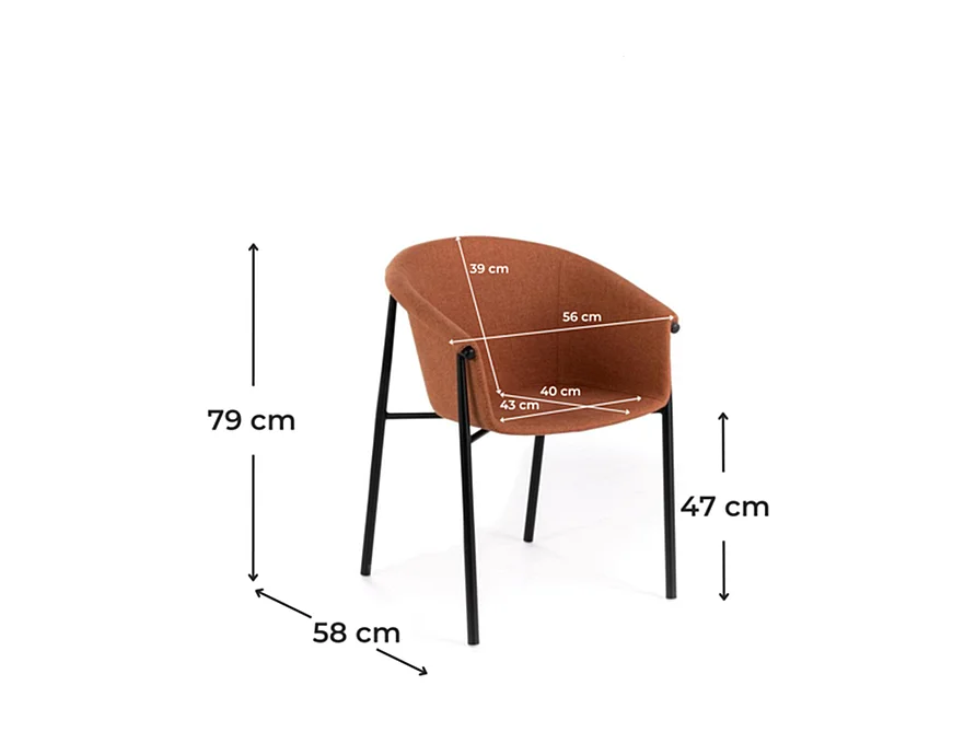 Set van 4 elegante moderne oranje stoffen stoelen "Orchidea" met geverfd metalen frame