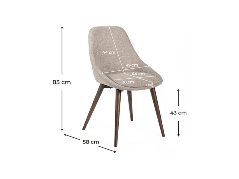 Ensemble de 4 chaises de salle à manger modernes en tissu marron clair "Zaira" structure en bois cm 49x58 85h