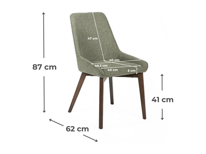 Lot de 4 chaises de salon modernes vertes "Orchidea" rembourrées en tissu, 49,5x62 cm, 87h