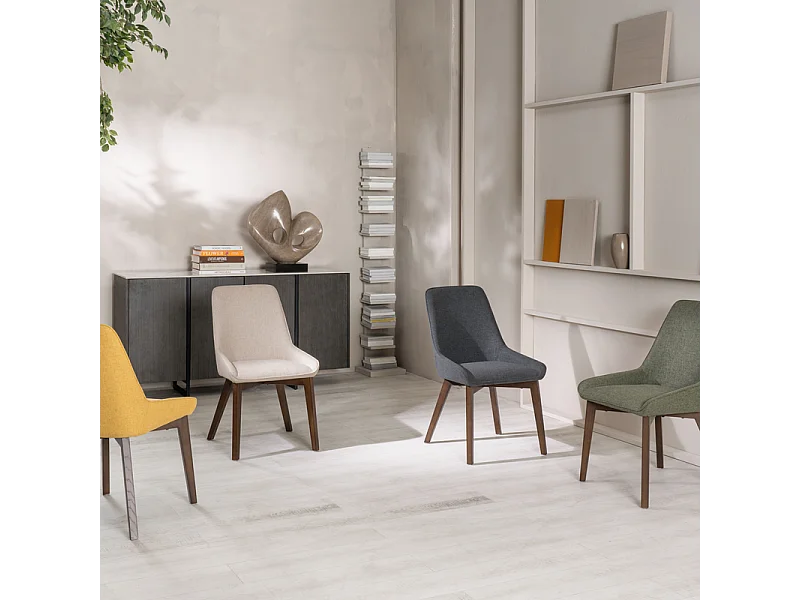Zestaw 4 nowoczesnych zielonych krzeseł do salonu "Orchidea" tapicerowanych tkaniną, 49,5 x 62 cm, 87 h