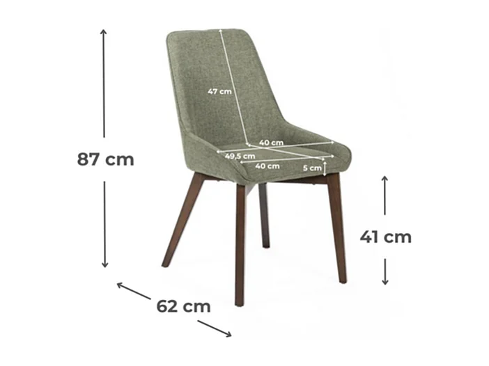 Zestaw 4 nowoczesnych zielonych krzeseł do salonu "Orchidea" tapicerowanych tkaniną, 49,5 x 62 cm, 87 h