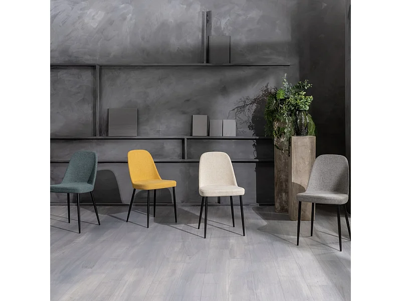 Set di 4 sedie moderne in tessuto gialle "Giglio" con gambe in metallo verniciato cm 46x55 85h