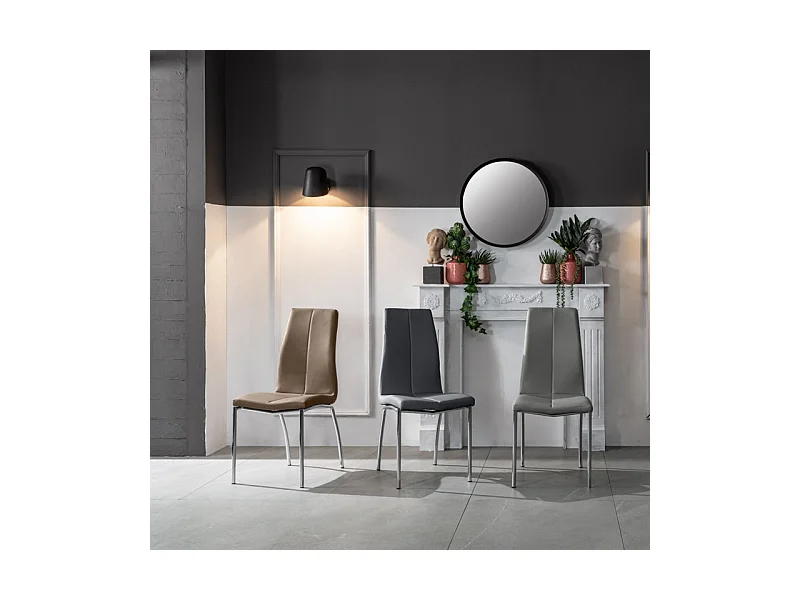 Set di 4 sedie imbottite in similpelle marrone "Pilea" moderne con gambe in metallo cm 44x43 92h