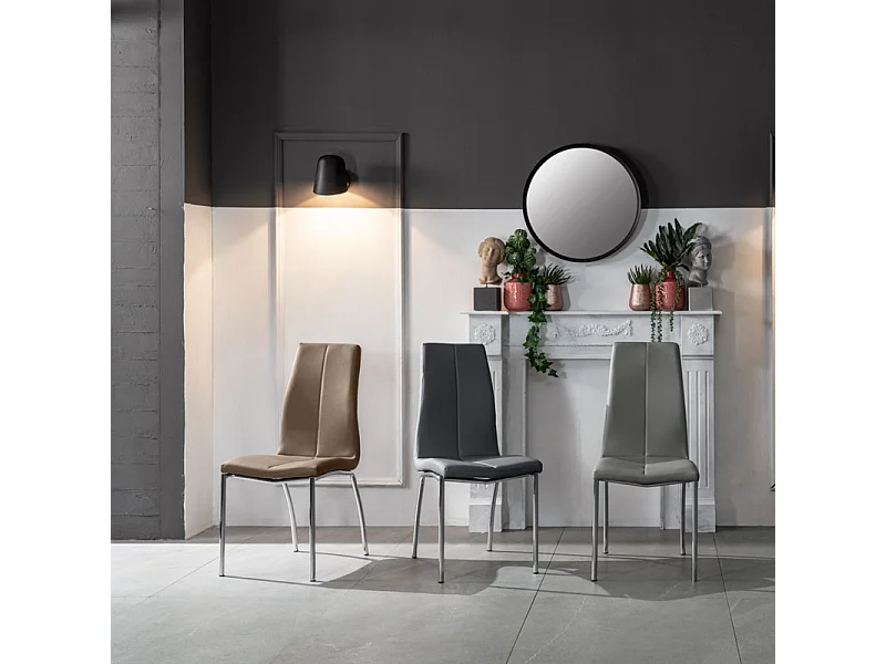 Set di 4 sedie imbottite in similpelle marrone "Pilea" moderne con gambe in metallo cm 44x43 92h