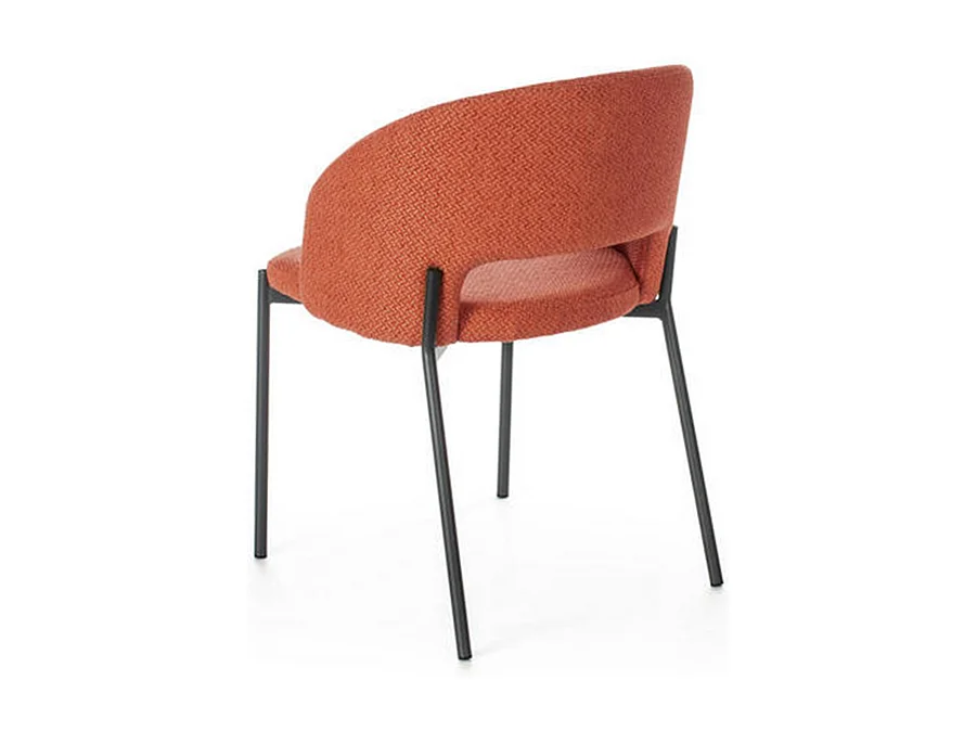 Set van 4 moderne, gestoffeerde eetkamerstoelen "Erica" ​​in oranje stof, 56x52 cm, 78,5 cm hoog.