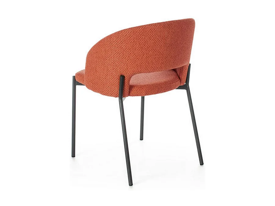 Set van 4 moderne, gestoffeerde eetkamerstoelen "Erica" ​​in oranje stof, 56x52 cm, 78,5 cm hoog.