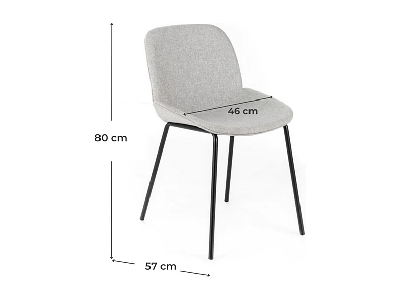 Set di 4 sedie da pranzo in tessuto grigio chiaro "Sami" con gambe in metallo verniciato eleganti moderne