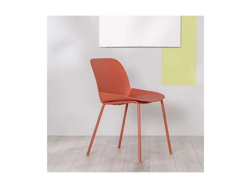 Lot de 4 chaises modernes en polypropylène orange "Azzurra" avec structure en métal peint pour salon