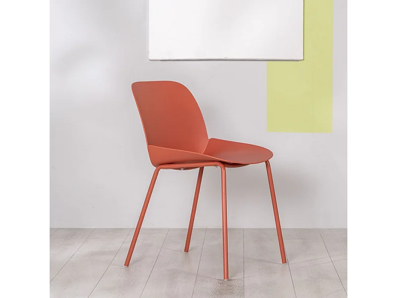 Lot de 4 chaises modernes en polypropylène orange "Azzurra" avec structure en métal peint pour salon