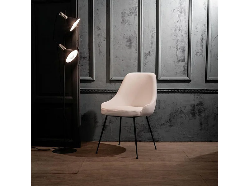 Sedia moderna imbottita "Alyssa" effetto velluto bianco cm 49,5x48,5 80h