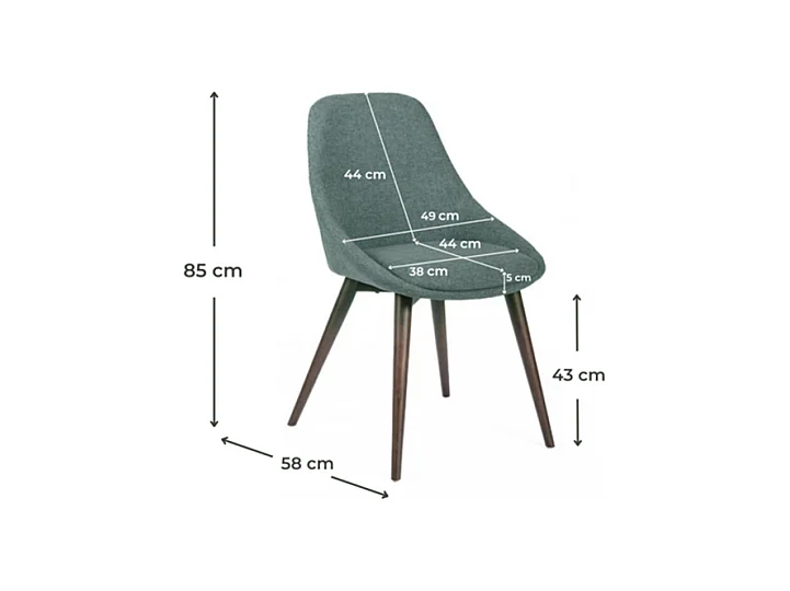 Lot de 4 chaises de salle à manger modernes en tissu vert "Zaira" structure en bois cm 49x58 85h