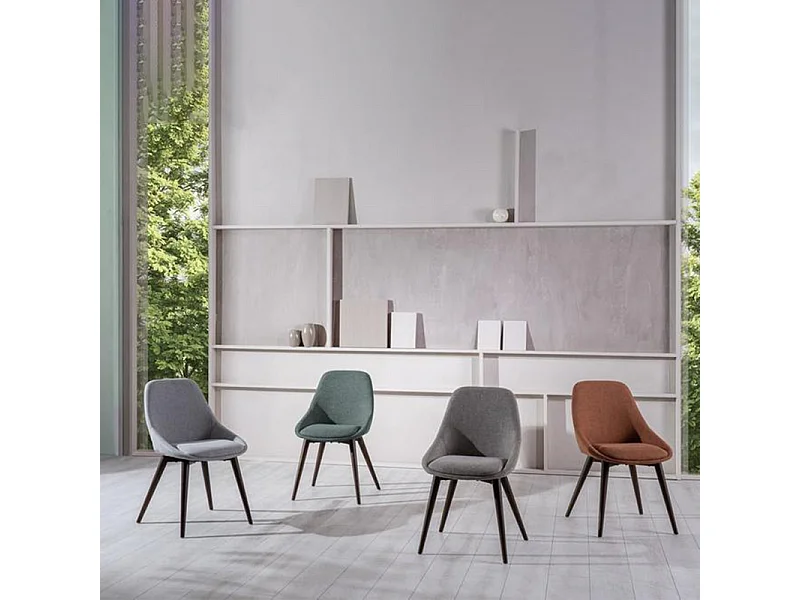 Set di 4 sedie moderne da pranzo in tessuto verde "Zaira" struttura in legno cm 49x58 85h