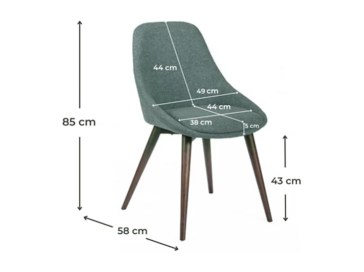 Set di 4 sedie moderne da pranzo in tessuto verde "Zaira" struttura in legno cm 49x58 85h