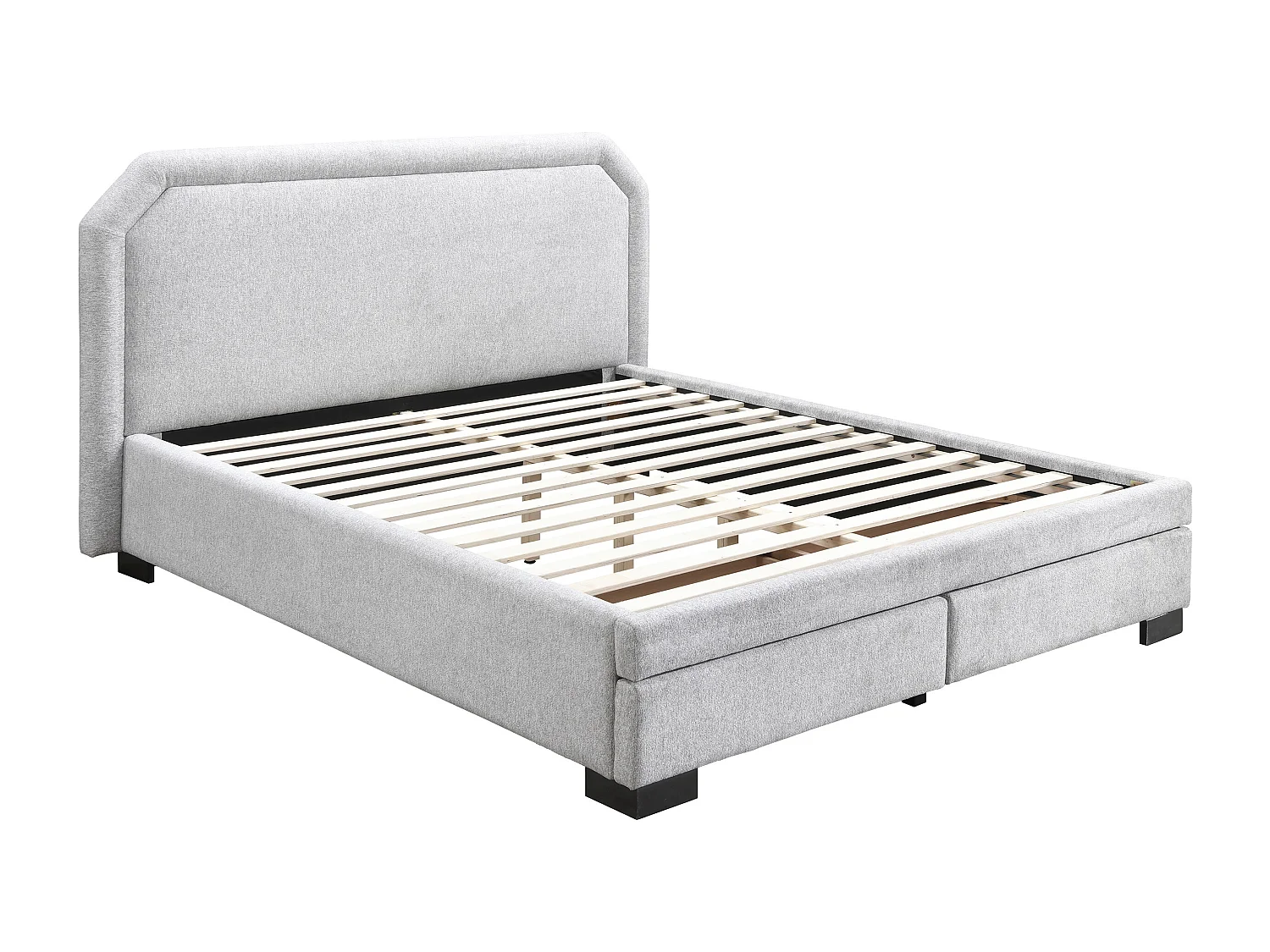 Lit avec tiroirs 180 x 200 cm - Tissu - Gris clair + Matelas - INASTO