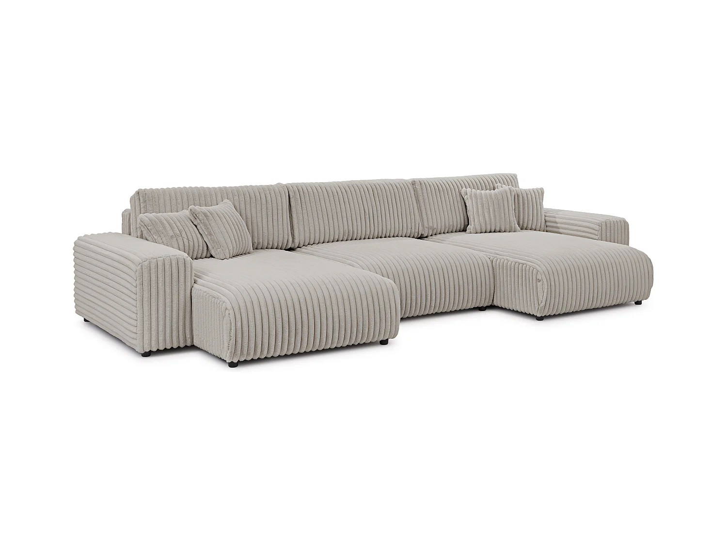 Mollis -  Wohnlandschaft mit Schlaffunktion und Bettkasten aus Hellgrau Plüschcord mit schöner Sitzkomfort