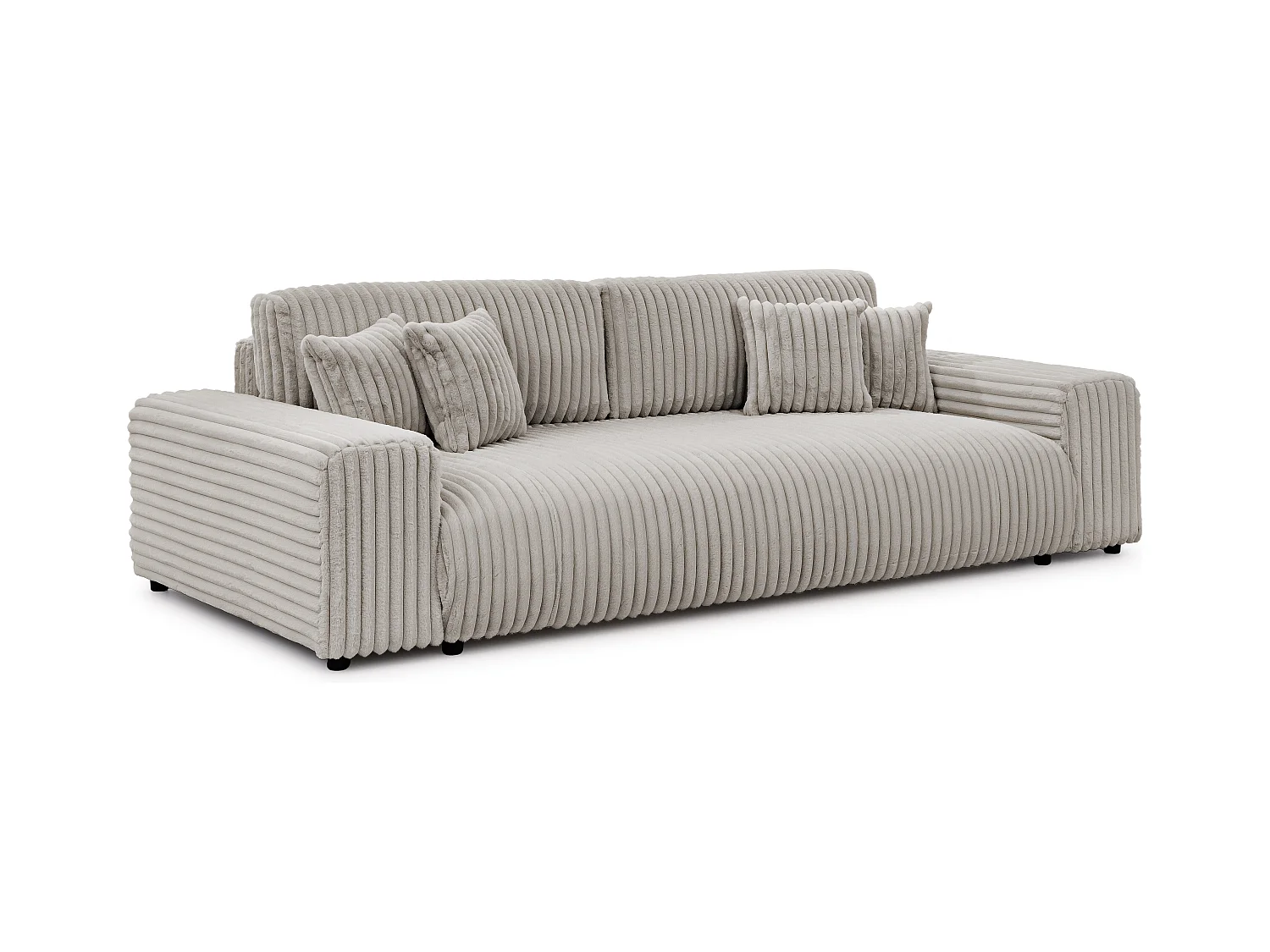 Mollis -  Sofa mit Schlaffunktion und Bettkasten aus Hellgrau Plüschcord mit schöner Sitzkomfort