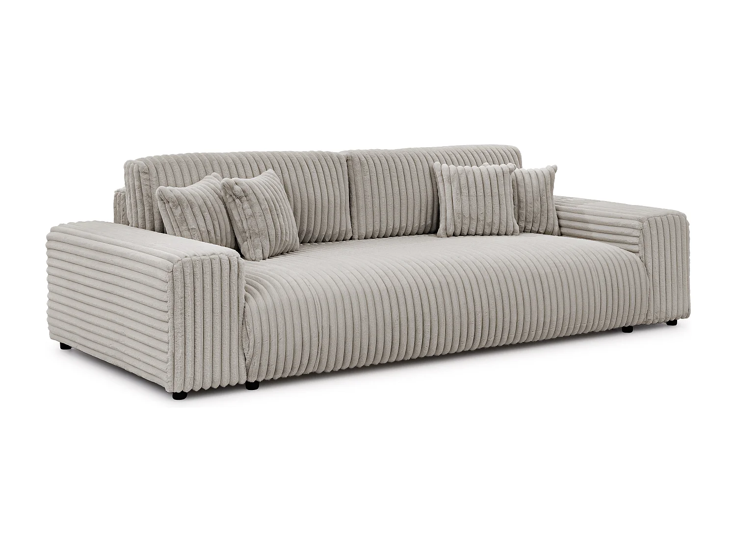 Mollis -  Sofa mit Schlaffunktion und Bettkasten aus Hellgrau Plüschcord mit schöner Sitzkomfort