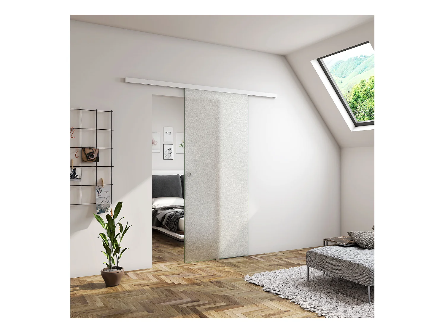 Binnendeur 85x225cm,8mm gehard veiligheidsglas met explosie bestendige folie - shuifdeuren - Eenvoudig te monteren