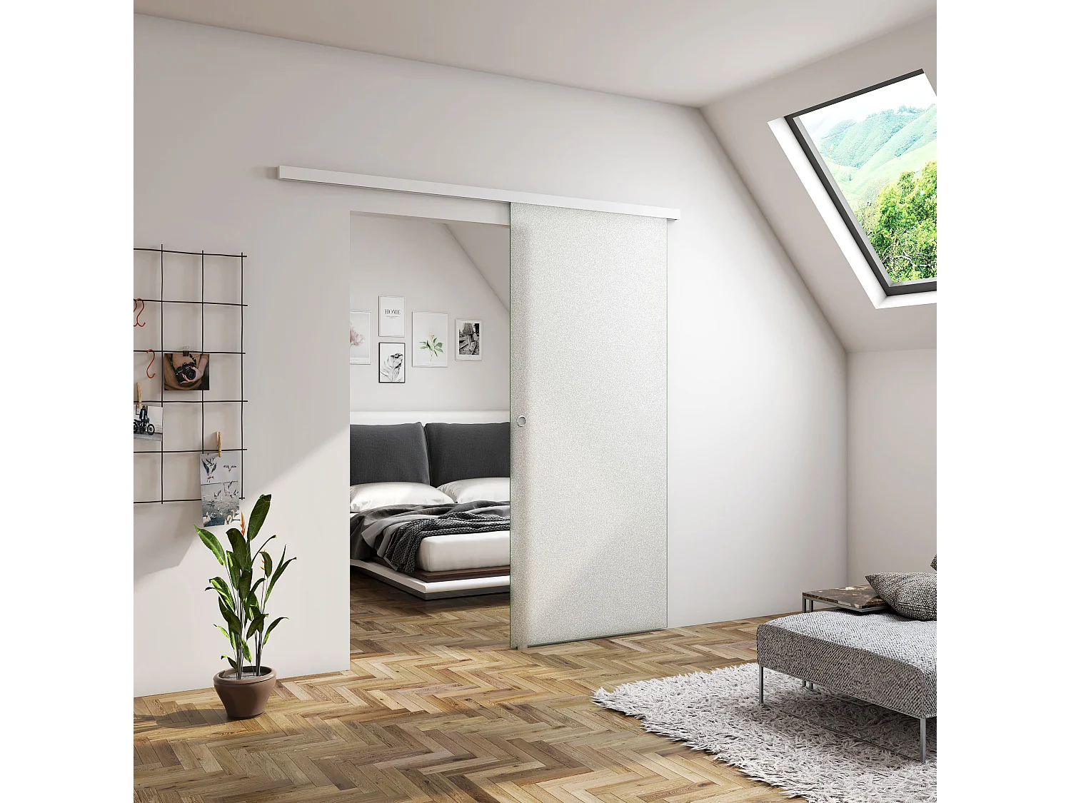 Binnendeur 85x225cm,8mm gehard veiligheidsglas met explosie bestendige folie - shuifdeuren - Eenvoudig te monteren