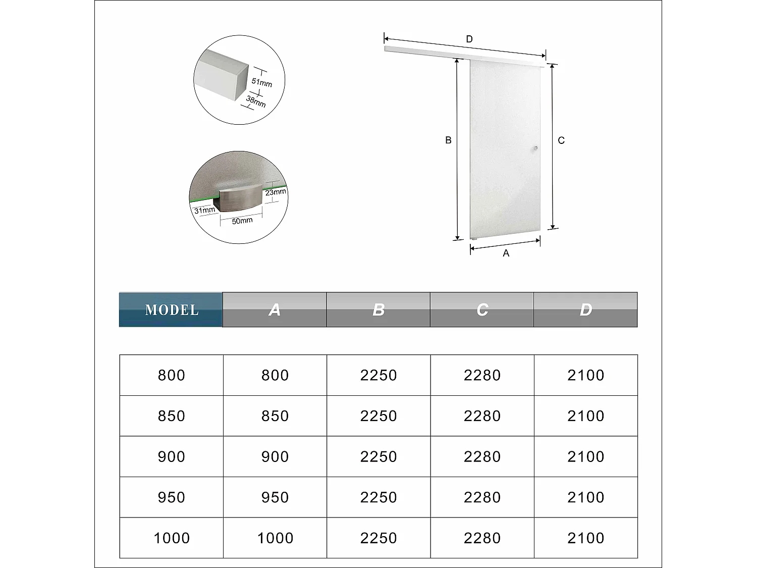 Binnendeur 85x225cm,8mm gehard veiligheidsglas met explosie bestendige folie - shuifdeuren - Eenvoudig te monteren