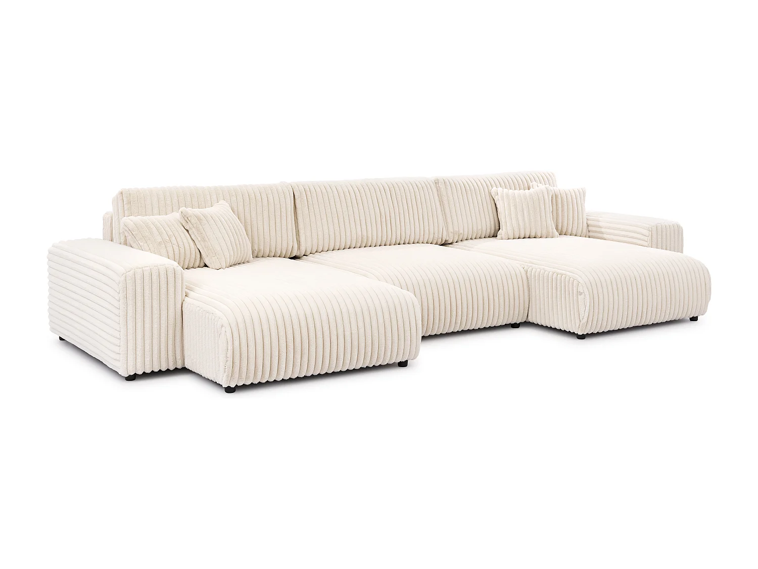 Mollis -  Wohnlandschaft mit Schlaffunktion und Bettkasten aus Hellbeige Plüschcord mit schöner Sitzkomfort