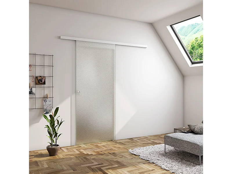 Binnendeur 90x225cm,8mm gehard veiligheidsglas met explosie bestendige folie - shuifdeuren - Eenvoudig te monteren