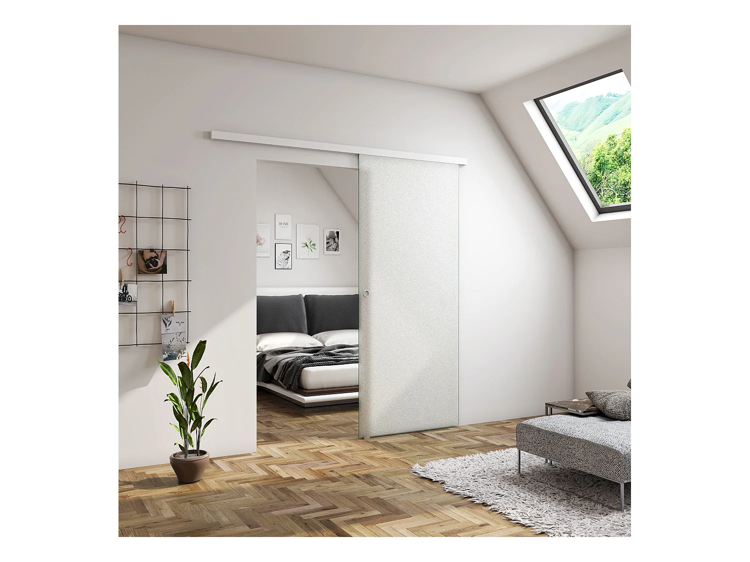 Binnendeur 95x225cm,8mm gehard veiligheidsglas met explosie bestendige folie - shuifdeuren - Eenvoudig te monteren