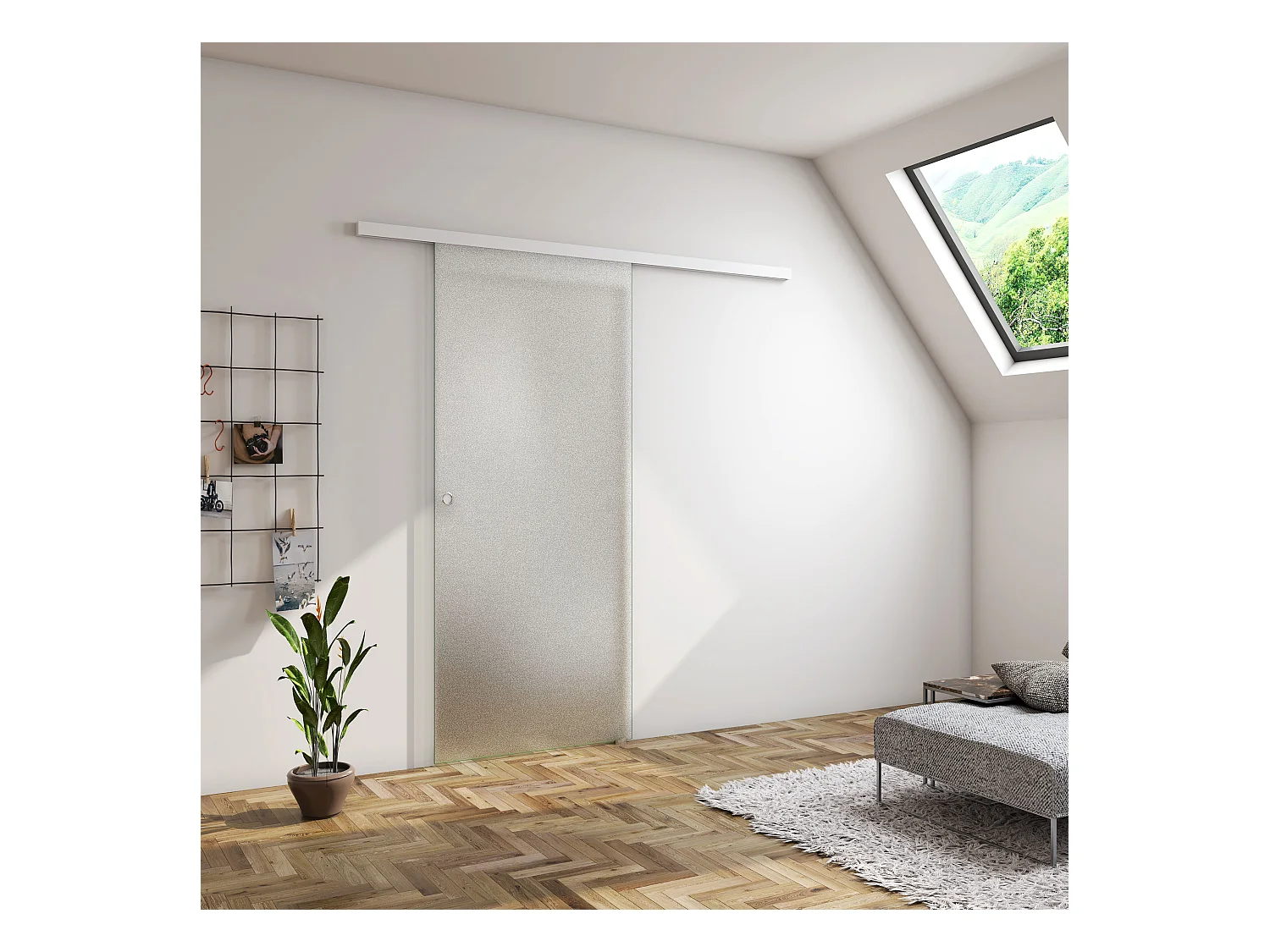 Binnendeur 80x225cm,8mm gehard veiligheidsglas met explosie bestendige folie - shuifdeuren - Eenvoudig te monteren