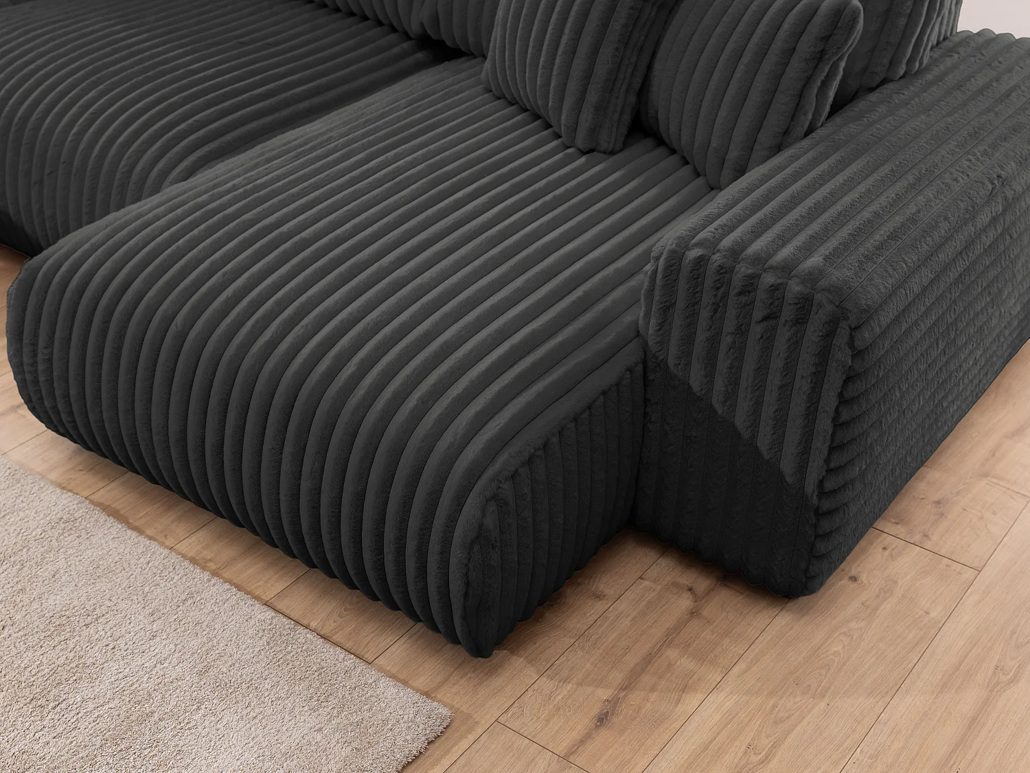 Mollis -  Wohnlandschaft im XXL-Format aus Dunkelgrau Plüschcord mit schöner Sitzkomfort