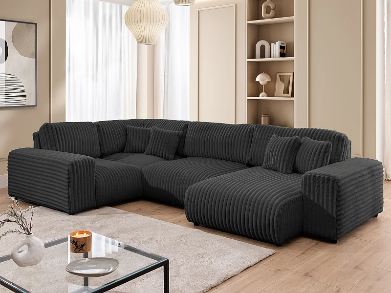 Mollis -  Wohnlandschaft im XXL-Format aus Dunkelgrau Plüschcord mit schöner Sitzkomfort