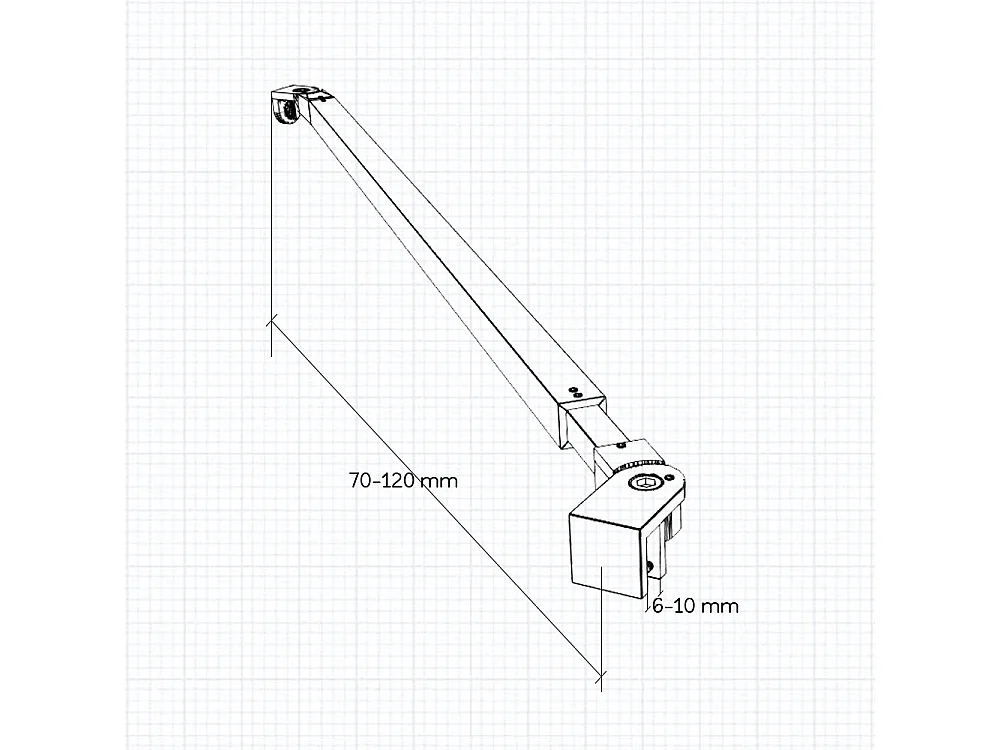Uitschuifbare stabilisatiestang  73-120 cm voor glasdikte 6-10mm.(Mat zwart)