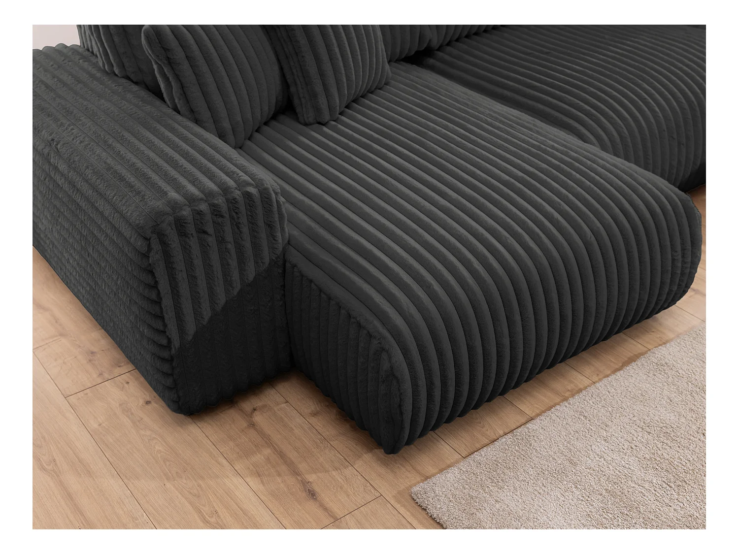 Mollis -  Wohnlandschaft im XXL-Format aus Dunkelgrau Plüschcord mit schöner Sitzkomfort