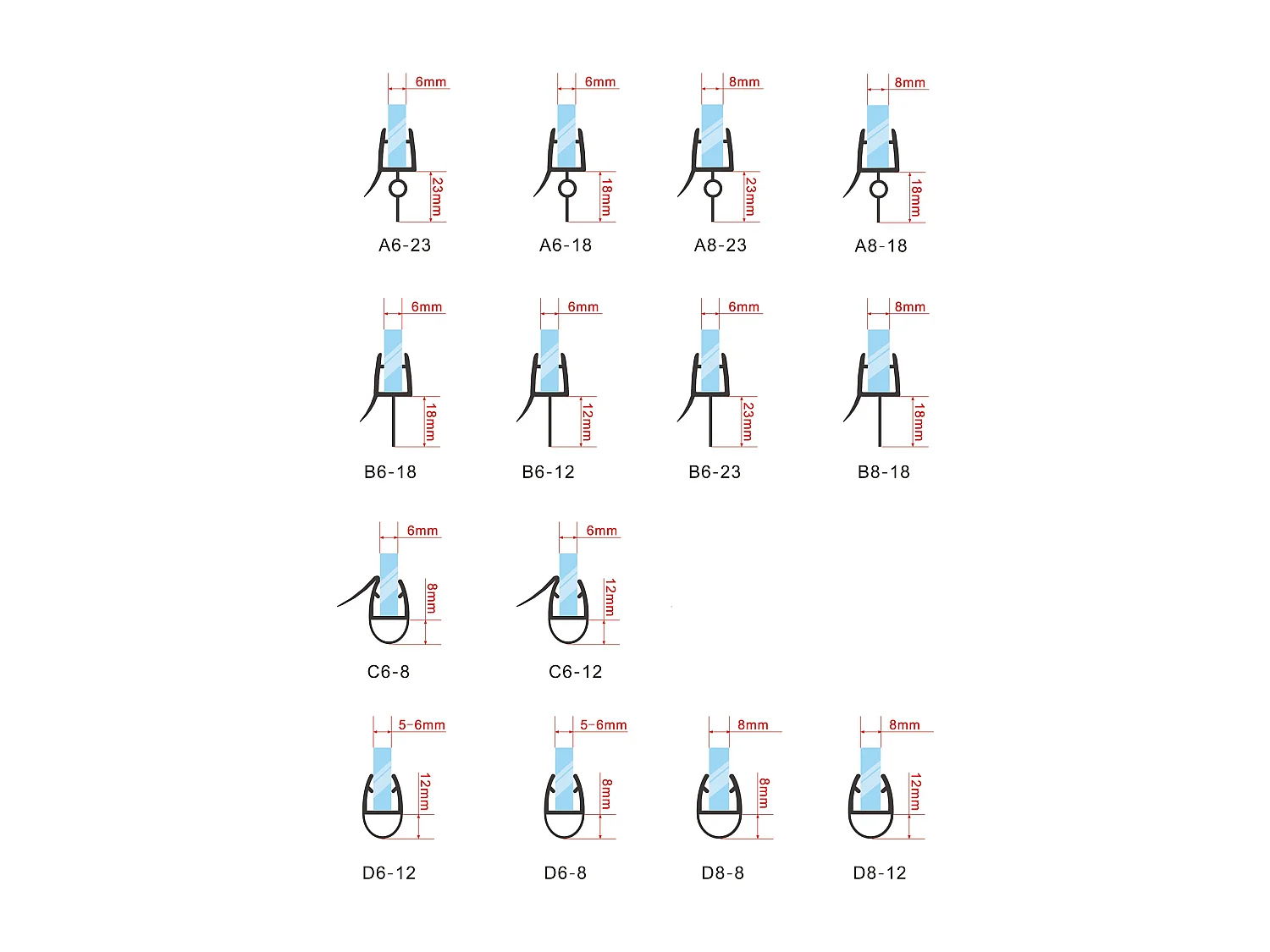 Douchestrip 90 cm lang voor 4-6 mm glas flexibele vin  18 mm breed, Snijdbaar,flexibele vin