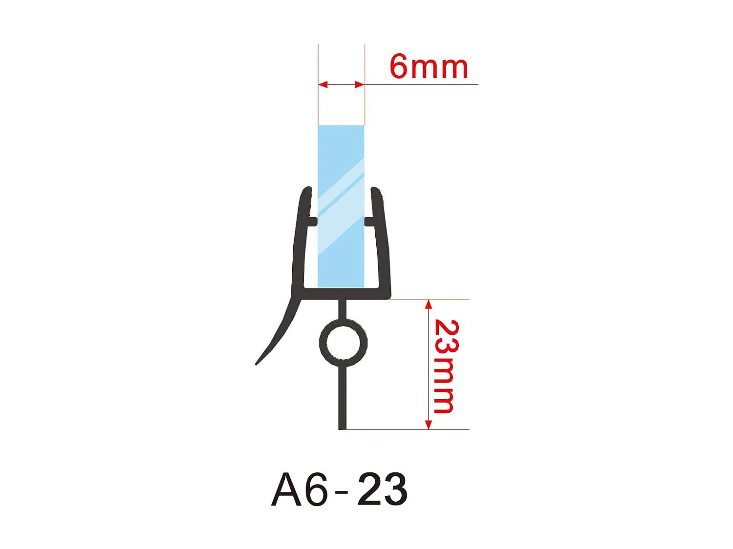 Douchestrip 90 cm lang voor 4-6 mm glas flexibele vin  23 mm breed, Snijdbaar,flexibele vin