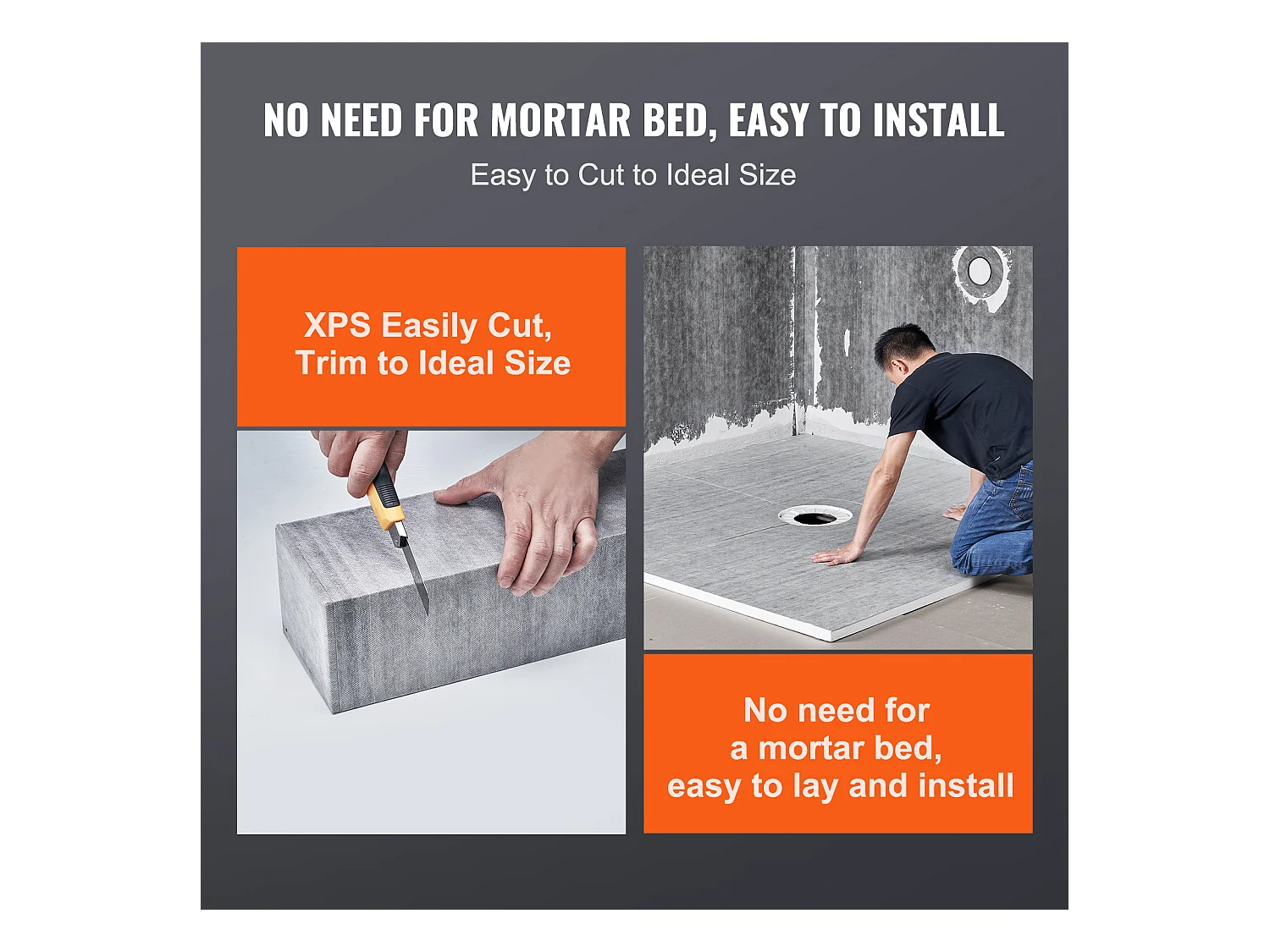 Kit de Receveur de Douche SucceBuy, 183 x 183 cm, avec Bride Centrale de 5,1 cm ABS Étanche