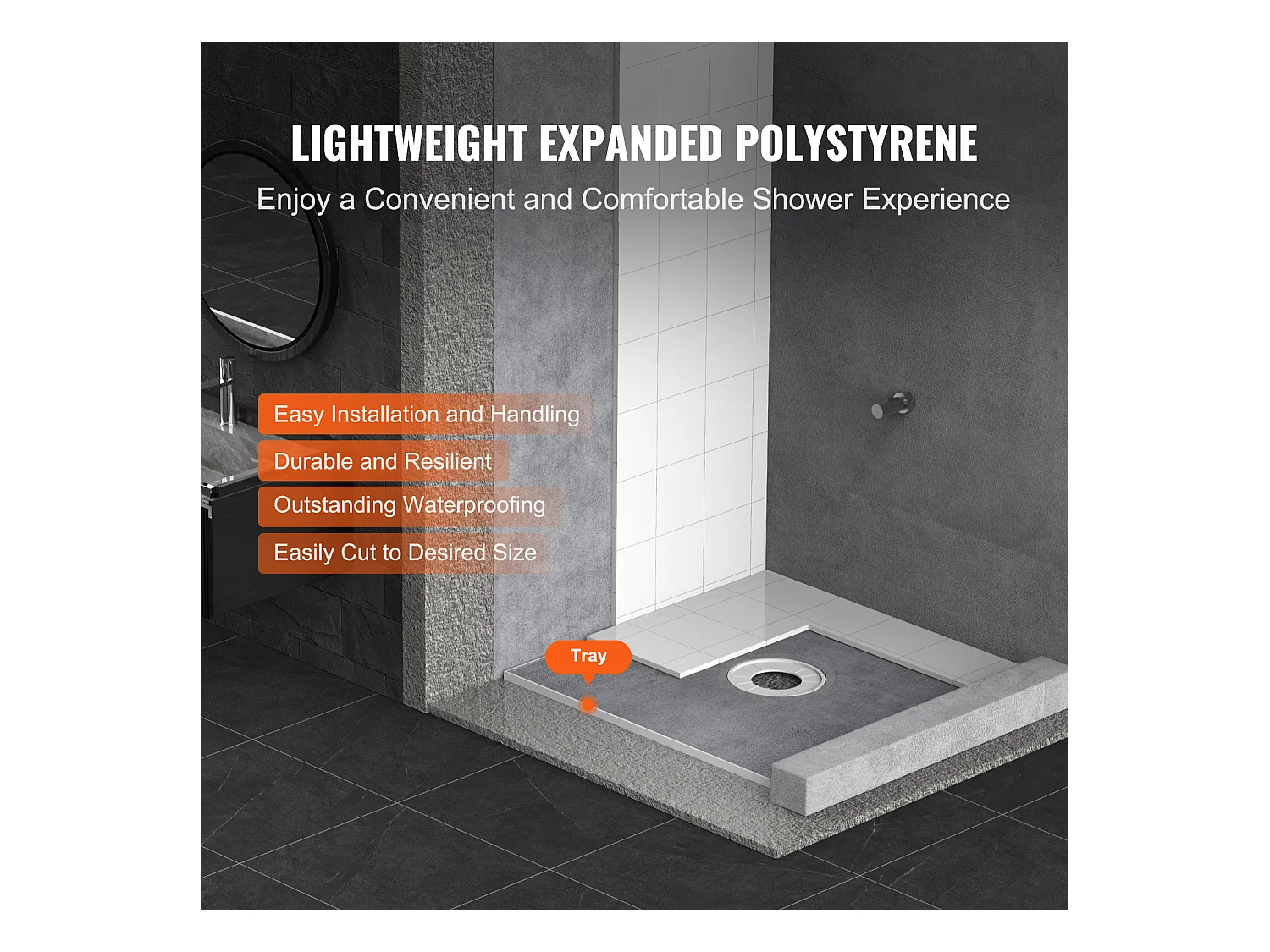 Kit de Receveur de Douche Étanche SucceBuy, 91 x 91 cm, avec Drain Central, pour l'Installation dans la Salle de Bain