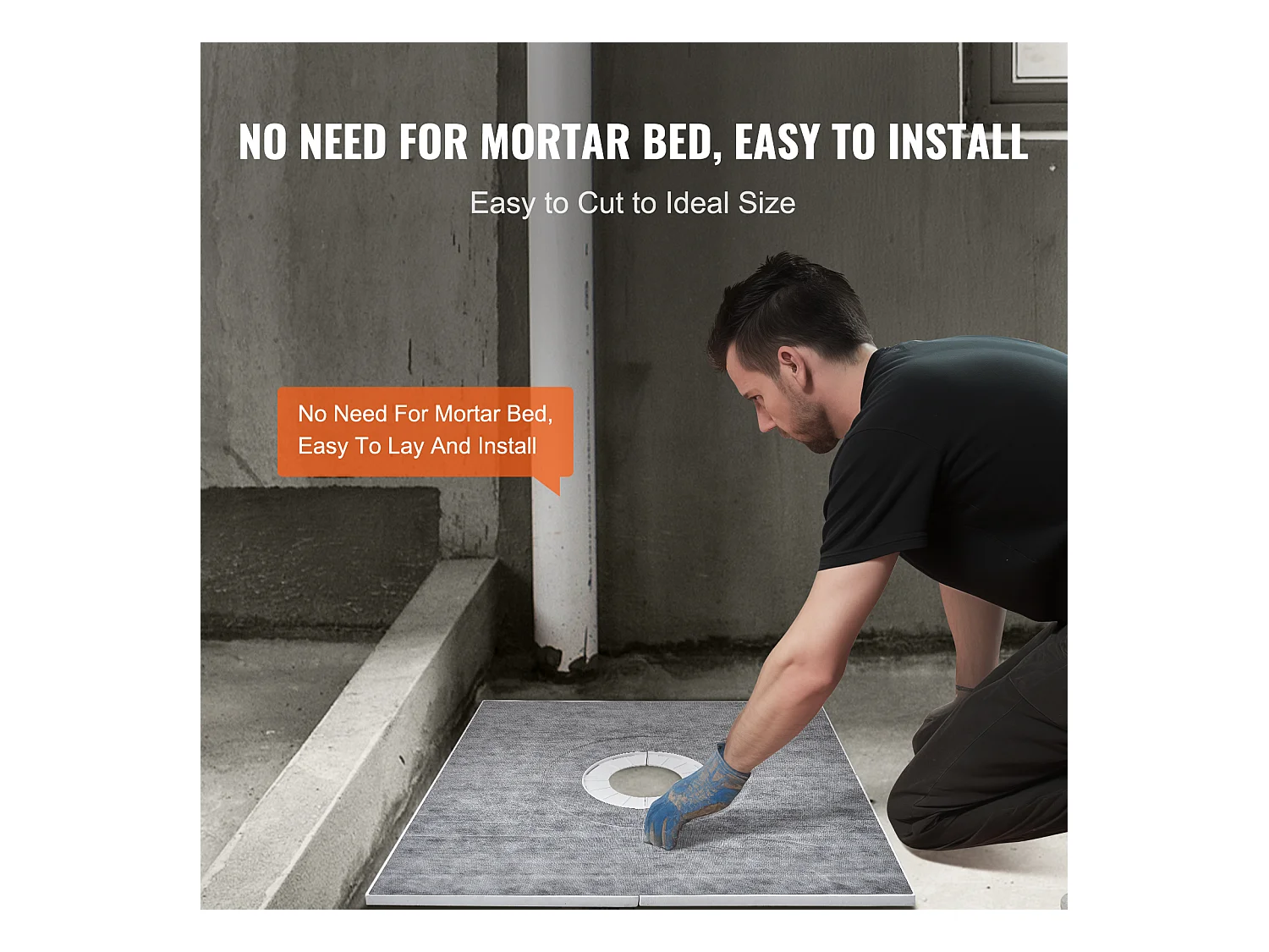 Kit de Receveur de Douche Étanche SucceBuy, 91 x 91 cm, avec Drain Central, pour l'Installation dans la Salle de Bain