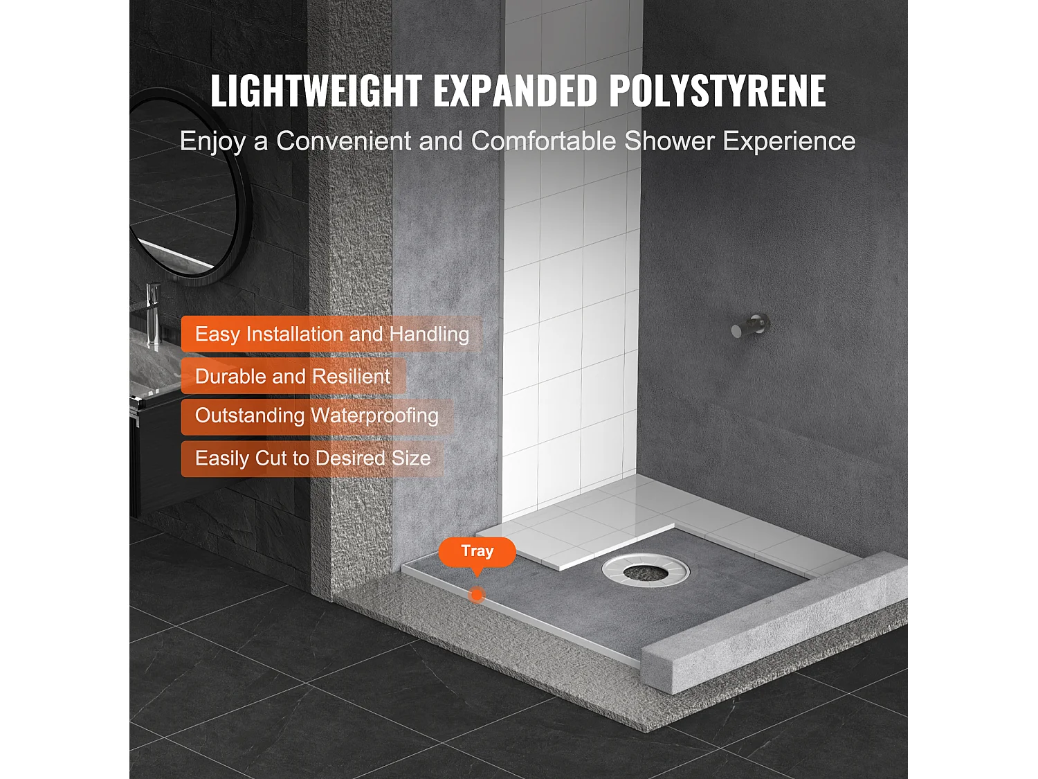 Kit de Receveur de Douche Étanche SucceBuy, 91 x 91 cm, avec Drain Central, pour l'Installation dans la Salle de Bain