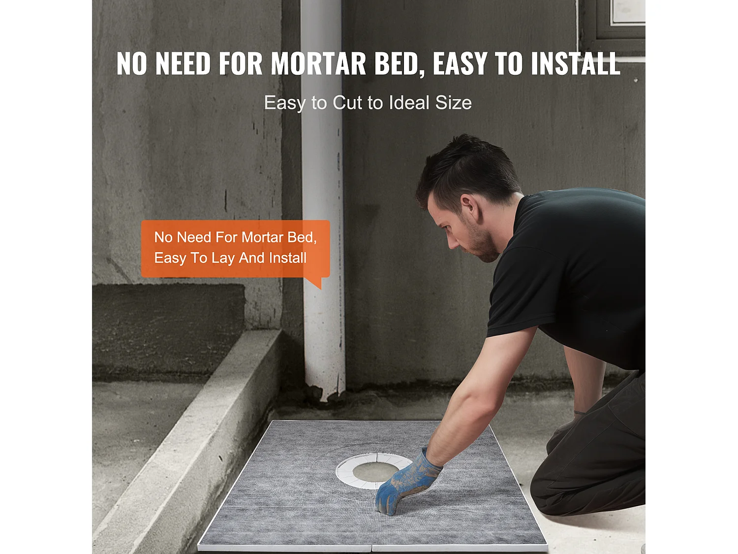 Kit de Receveur de Douche Étanche SucceBuy, 91 x 91 cm, avec Drain Central, pour l'Installation dans la Salle de Bain