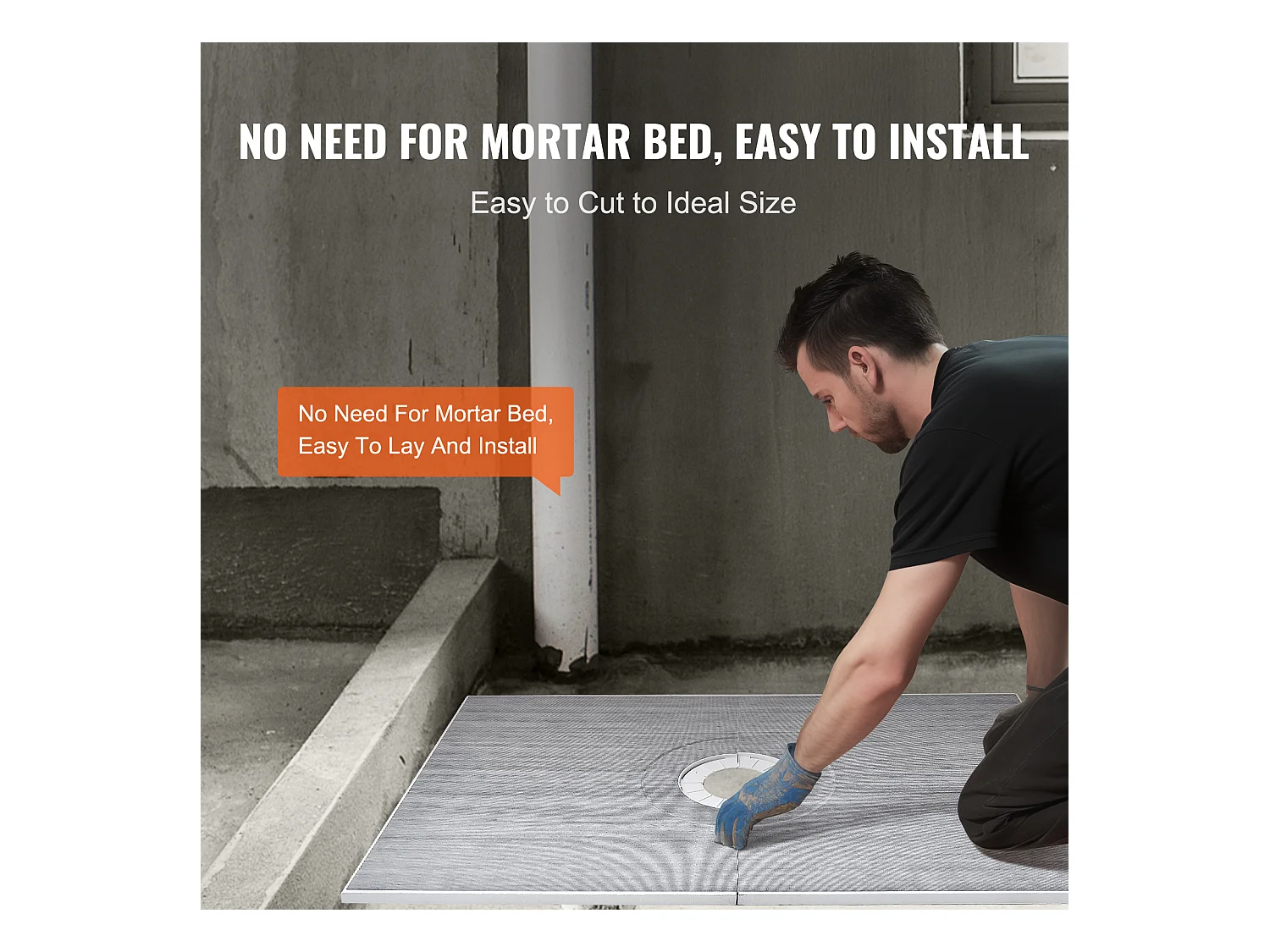 Kit de Receveur de Douche Étanche SucceBuy, 152 x 96 cm, avec Drain Central, pour l'Installation dans la Salle de Bain