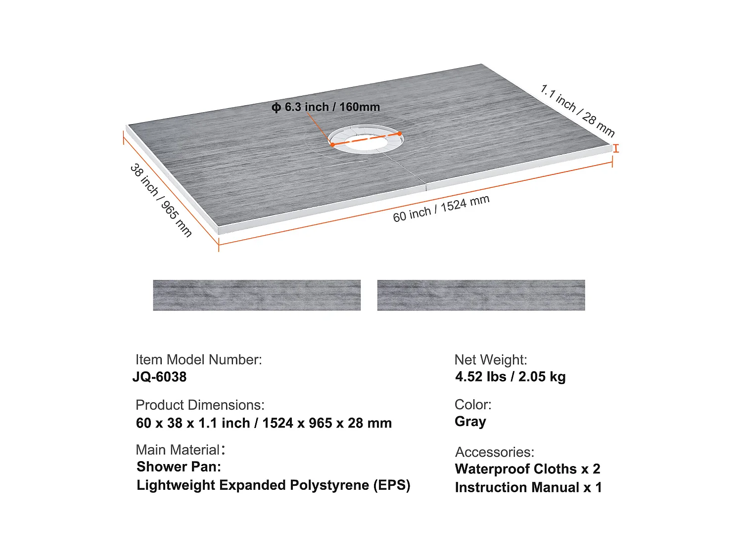 Kit di Ricevitore per Doccia Impermeabile SucceBuy, 152 x 96 cm, con Scarico Centrale