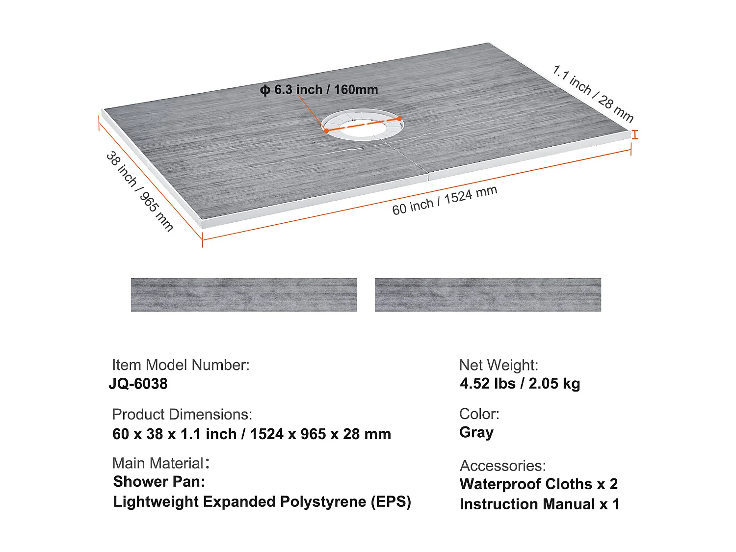 Wasserdichter Duschablauf-Kit SucceBuy, 152 x 96 cm, mit Zentralem Ablauf, für die Installation im Badezimmer