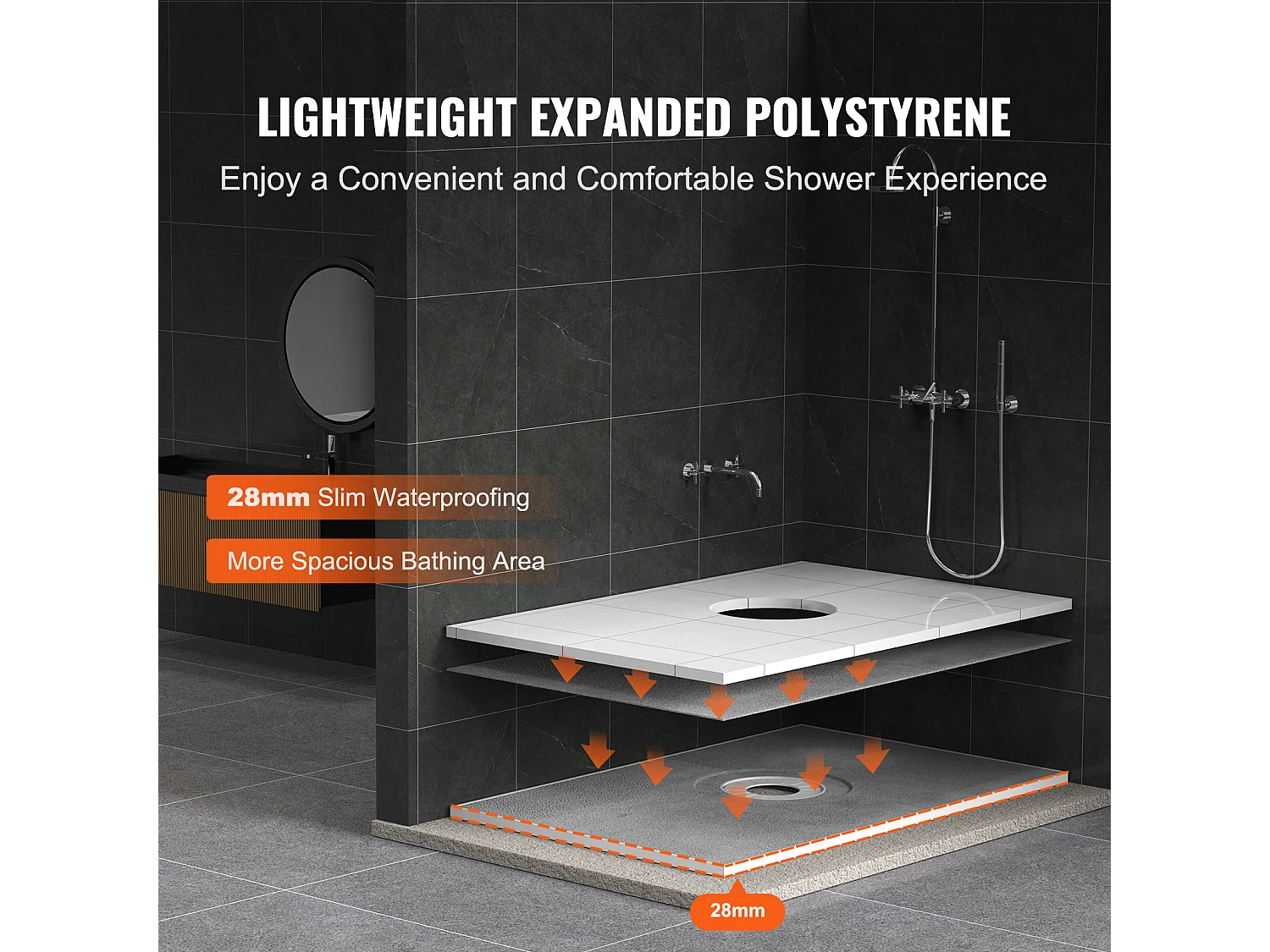 Kit de Receveur de Douche Étanche SucceBuy, 152 x 96 cm, avec Drain Central, pour l'Installation dans la Salle de Bain